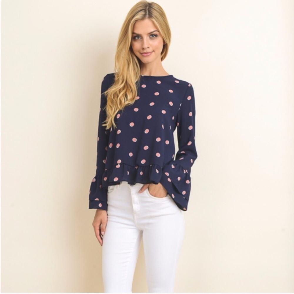 🔁 reposh: Blue & Pink polka Dot Blouse